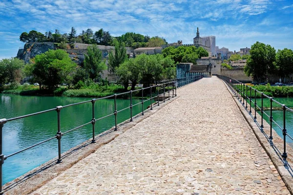 Festői Kilátás Avignon Hídról Egy Középkori Híd Rhone Folyón Keresztül — Stock Fotó