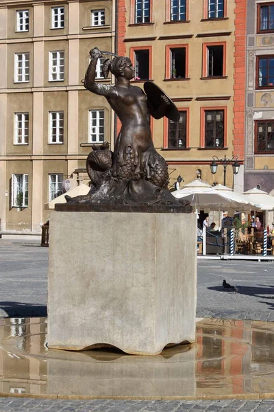 Das Denkmal Der Warschauer Meerjungfrau Auf Dem Marktplatz Warschau Polen — Stockfoto