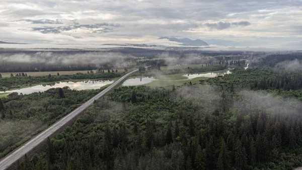 カナダ Bc州インバーミアの曇った空の下で川の空中ショット — ストック写真