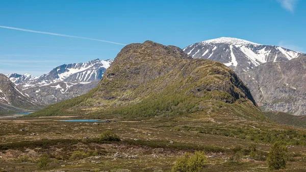 Widok Panoramę Miasta Pobliżu Malowniczej Drogi Valdresflye Norwegia — Zdjęcie stockowe