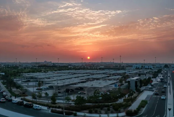 Pittoresk Solnedgång Över Den Vackra Staden Doha Delstaten Qatar — Stockfoto