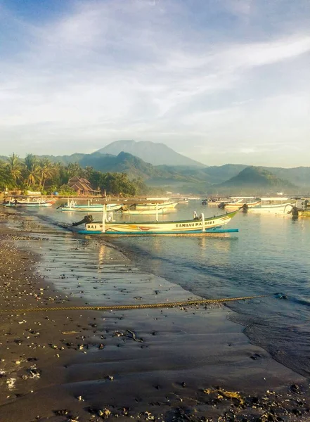Veduta Aerea Delle Barche Pesca Ormeggiate Sulla Riva Bali — Foto Stock
