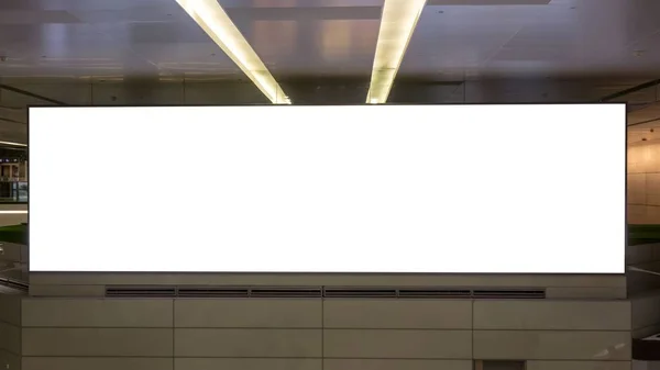 Közelkép Egy Fehér Vízszintes Transzparensről Egy Modern Épületben Fénymásoló Felülettel — Stock Fotó