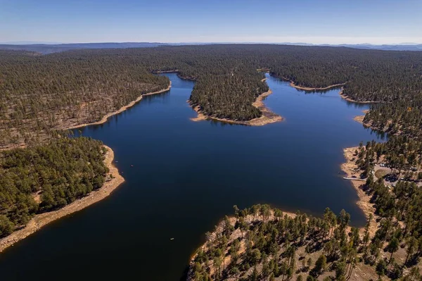 米国アリゾナ州の森の近くのウッズキャニオン湖の空中ドローンショット — ストック写真
