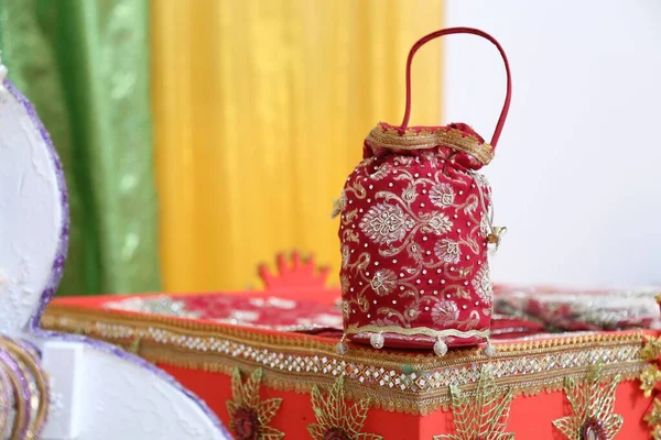 A selective focus shot of an Indian Pakistani wedding decorations setup