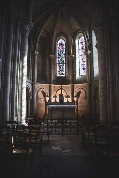 Interiören Inne Laon Cathedral Frankrike Med Lång Korridor Med Valvportar — Stockfoto