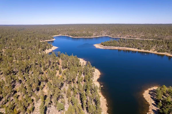 アメリカ合衆国アリゾナ州の森の近くにあるウィロースプリングス湖の空中ドローン撮影 — ストック写真