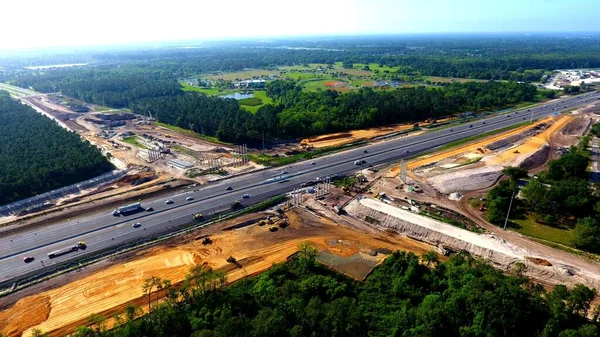 Drone Shot Overpass Road Bridge Replacement Upgrade Wesley Chapel Florida — Stock Photo, Image