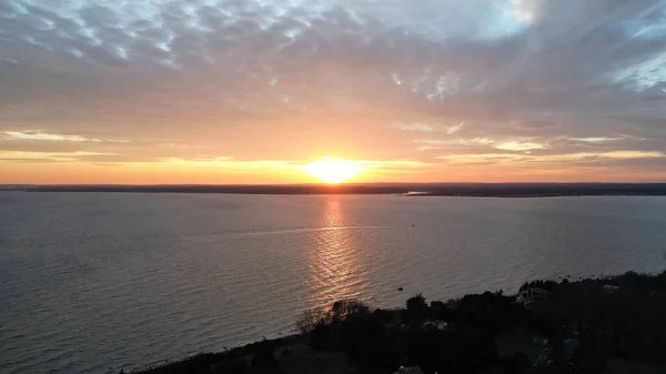 Drone Esplêndido Pôr Sol Sobre Mar Rhode Island Eua — Fotografia de Stock