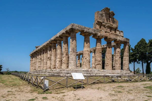 Temple Dorique Antique Athéna Ville Grecque Antique Paestum Campanie Italie — Photo