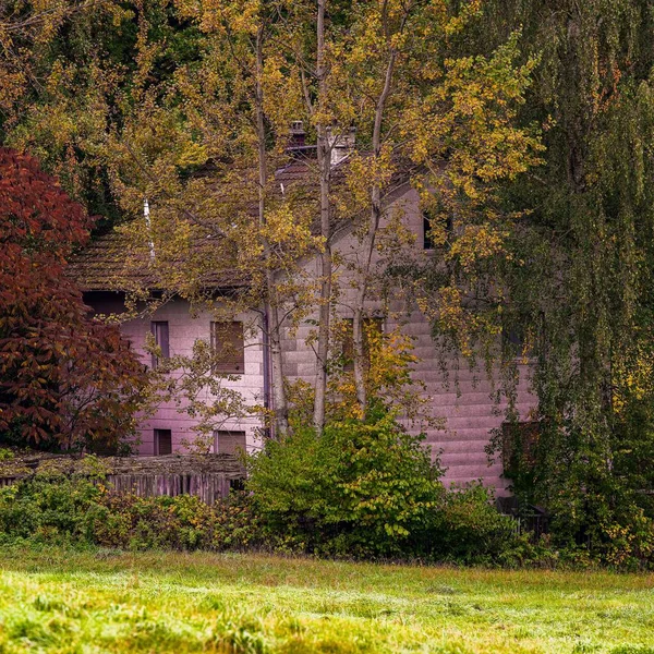 Budynek Jesiennymi Drzewami Wokół — Zdjęcie stockowe