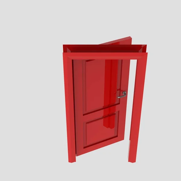 红色木门 表示不同的开着的闭合套件 孤立的白色背景 — 图库照片