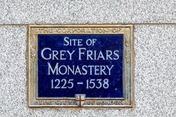 イギリス ロンドンのシティエリアにある灰色の修道士修道院の歴史的銘板 — ストック写真