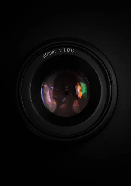 Uma Lente Câmera Reflete Espectador — Fotografia de Stock