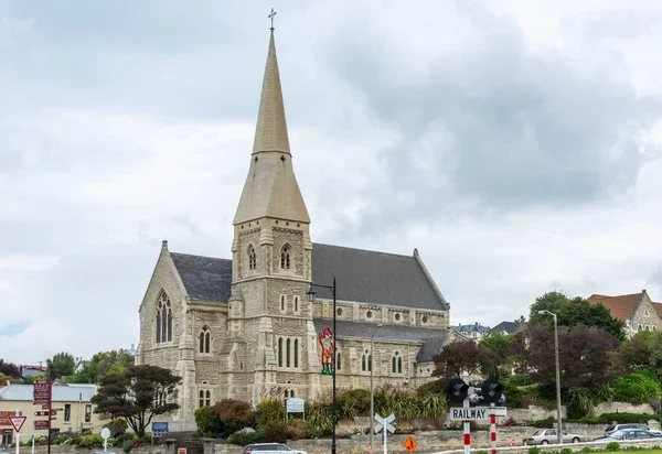 Táj Gyönyörű Szent Lukács Anglikán Templom Alatt Felhős Oamaru Zéland — Stock Fotó