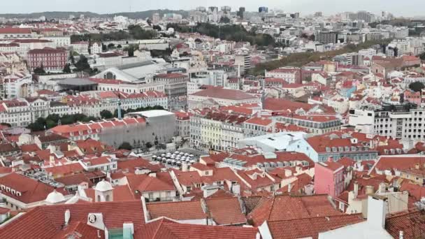 Μια Ψηλή Γωνία Του Αστικού Τοπίου Της Λισαβόνας Τραβήχτηκε Από — Αρχείο Βίντεο