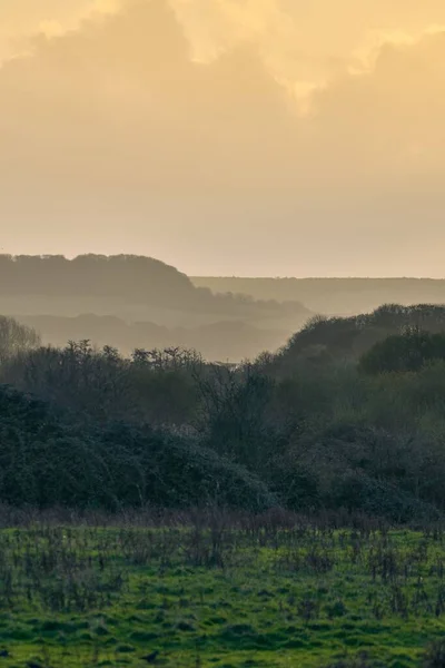 Uma Paisagem Pântanos Brading Ilha Wight Pôr Sol Tiro Vertical — Fotografia de Stock