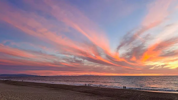 Multi Barva Zimní Zážeh Západ Slunce Nad Benátské Molo Pláž — Stock fotografie