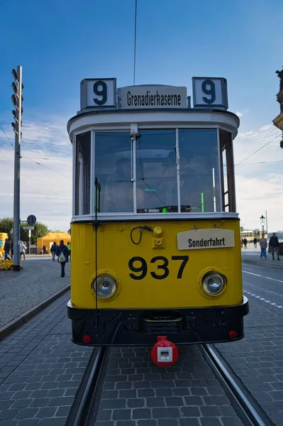 Tranvía Vintage Calle Ciudad Centro Histórico Dresden — Foto de Stock