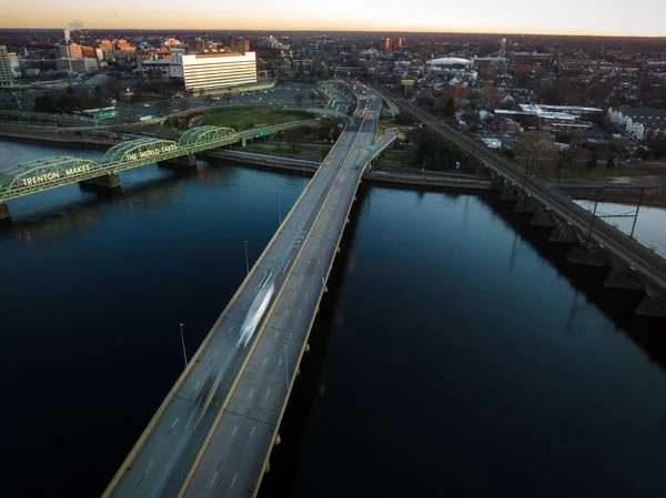 Aerial Intersection Lower Trenton Bridge Highway Bridge Trenton Sunrise — Stock Photo, Image