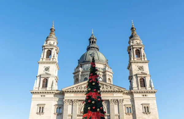 Gyönyörű Karácsonyfa Budapesti Szent István Bazilika Előtt — Stock Fotó