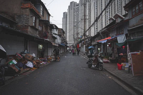 Çin Şangay Daki Huang Bölgesi Ndeki Yerel Sokak Hayatı Arka — Stok fotoğraf