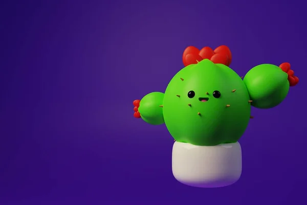 Egy Piros Szalagos Mosolygós Arcú Kaktuszról Készült Renderelés — Stock Fotó