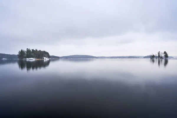 Reflexões Lago Imóvel Água Dia Inverno Cinza — Fotografia de Stock