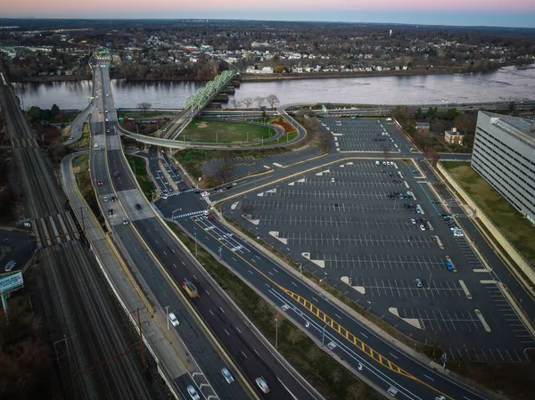 Aerial Cityscape Trenton New Jersey Cars Driving Highways Sunrise — Stock Photo, Image