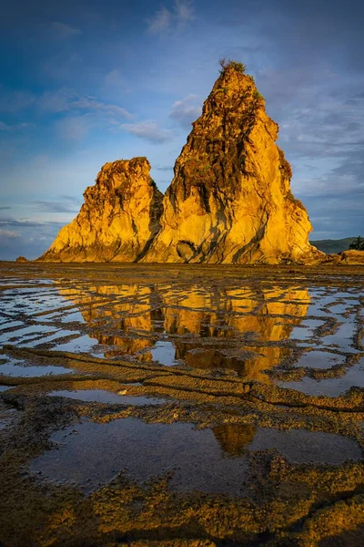 Unique Rock Formations Sandy Tanjung Layar Beach Blue Cloudy Sky — Stock Photo, Image