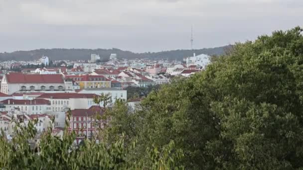High Angle Shot Lisbon Cityscape Buildings Gloomy Day — Stock Video