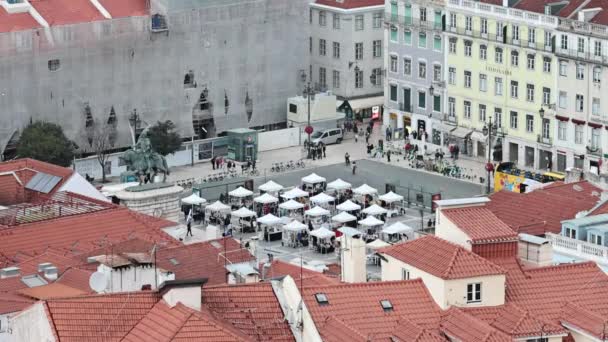 Uma Foto Alto Ângulo Praça Figueira Paisagem Urbana Lisboa Com — Vídeo de Stock