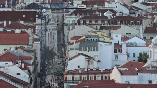 Primer Plano Del Paisaje Urbano Lisboa Con Edificios Día Sombrío — Vídeos de Stock