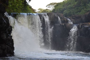 Kayalardan akan bir şelalenin güzel bir görüntüsü.
