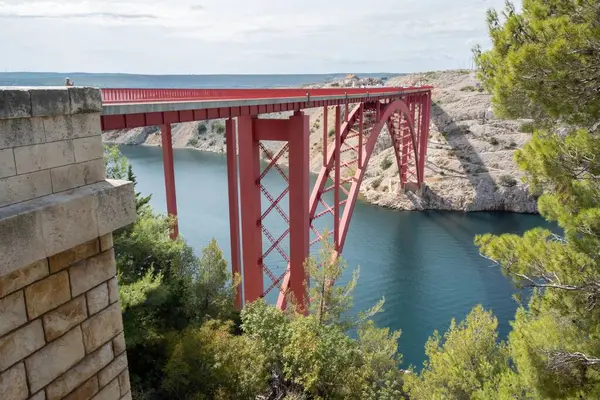 Widok Powietrza Słynnego Mostu Łukowego Maslencia Deck Chorwacji — Zdjęcie stockowe