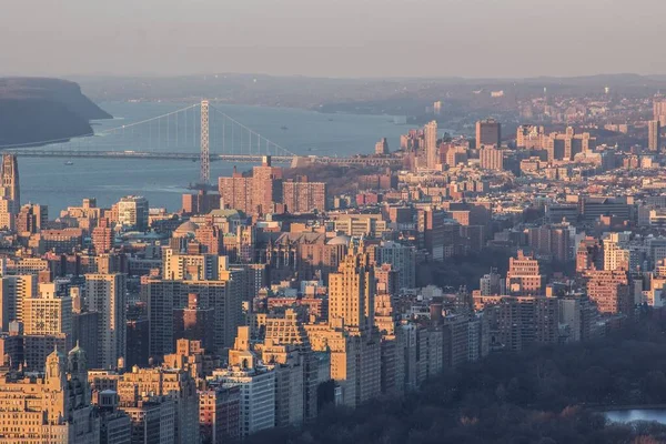 Aerial View New York Cityscape George Washington Bridge Sunrise — Stock Photo, Image