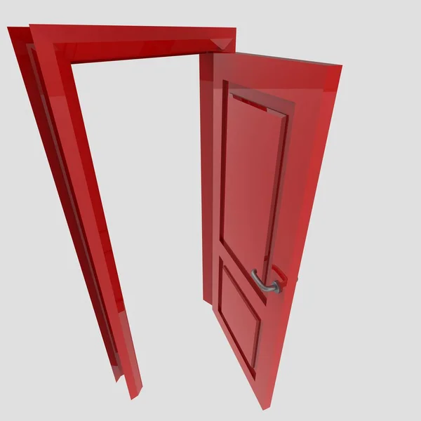 Kırmızı Ahşap Kapı Çizimi Farklı Açık Kapalı Set Izole Edilmiş — Stok fotoğraf