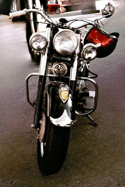 Uma Motocicleta Indiana Mostrando Capacete Símbolo Cabeça Indiana Clássico Raro — Fotografia de Stock
