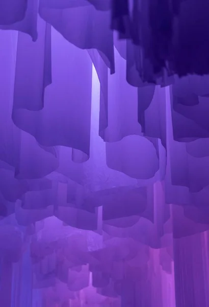 Vertical Shot Violet Hanging Billowy Fabric Creating Dreamy Enchanting Texture — Stock Photo, Image