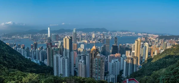Een Panoramisch Uitzicht Vanuit Lucht Het Stadsgezicht Met Wolkenkrabbers Blauwe — Stockfoto