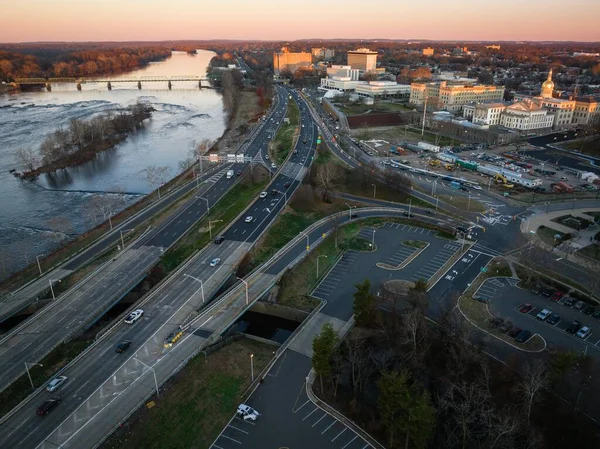 Aerial Intersecting Paralleling Highways Trenton City New Jersey River Delaware — Stock Photo, Image