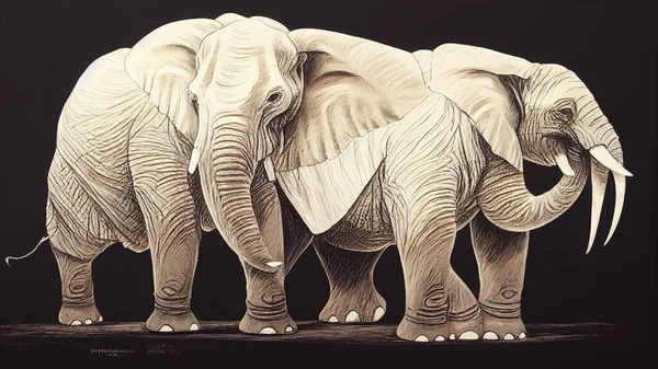 Illustrazione Generata Due Elefanti Bianchi Uno Sfondo Scuro — Foto Stock
