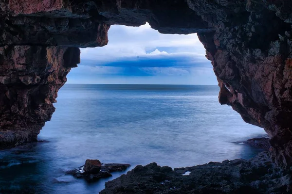 Grotta Cova Dels Arcs Moraig Baia Spiaggia Alicante Spagna — Foto Stock