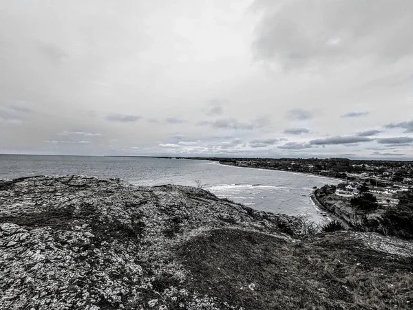 Grayscale Seascape Clouds Sky Visby City Gotland — Stock Photo, Image