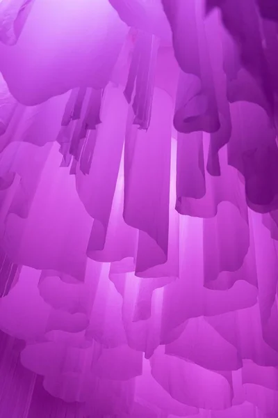 Vertical Shot Purple Hanging Billowy Fabric Creating Dreamy Enchanting Texture — Stock Photo, Image