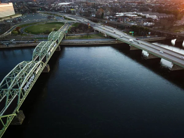 Uma Antena Ponte Estrada Lower Trenton Sobre Rio Delaware Trenton — Fotografia de Stock
