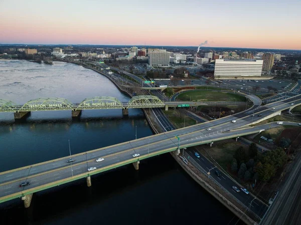 Aerial Cityscape Trenton New Jersey Cars Driving Highways Sunrise — Stock Photo, Image