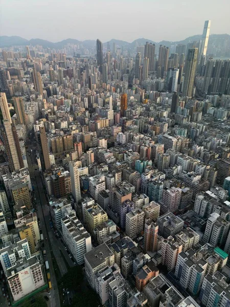 Vue Verticale Des Bâtiments Modernes Ville Dans Région Kowloon Hong — Photo