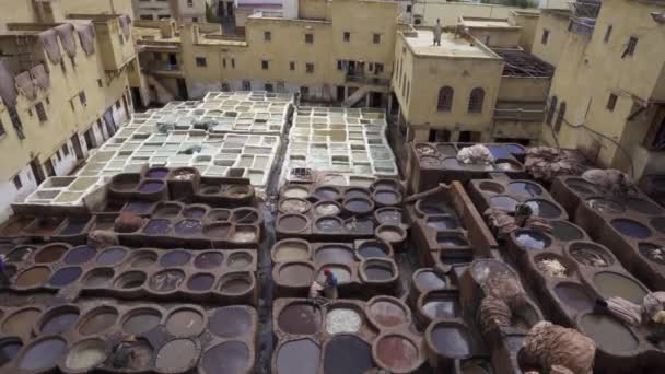 Aerial View People Working Chouara Tannery — Stock Video