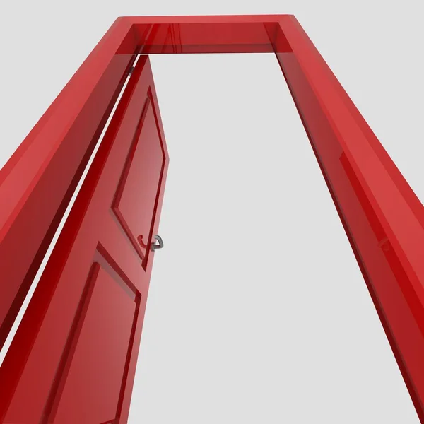Rojo Madera Interior Puerta Ilustración Diverso Abierto Cerrado Conjunto Aislado — Foto de Stock